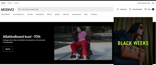 Ekraanitõmmis Modivo veebilehelt