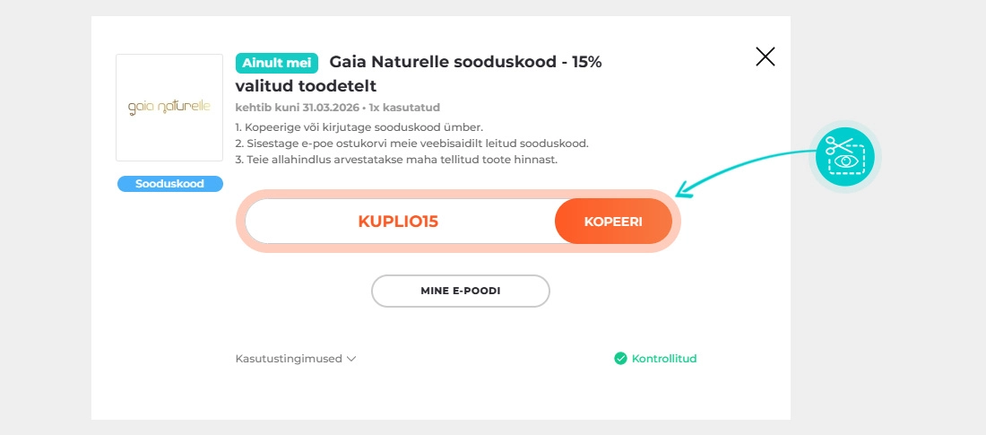 Juhised, kuidas Gaia Naturelle sooduskoodi kopeerida