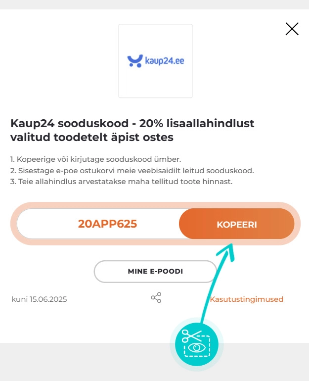 Juhised, kuidas Kaup24 sooduskoodi kopeerida
