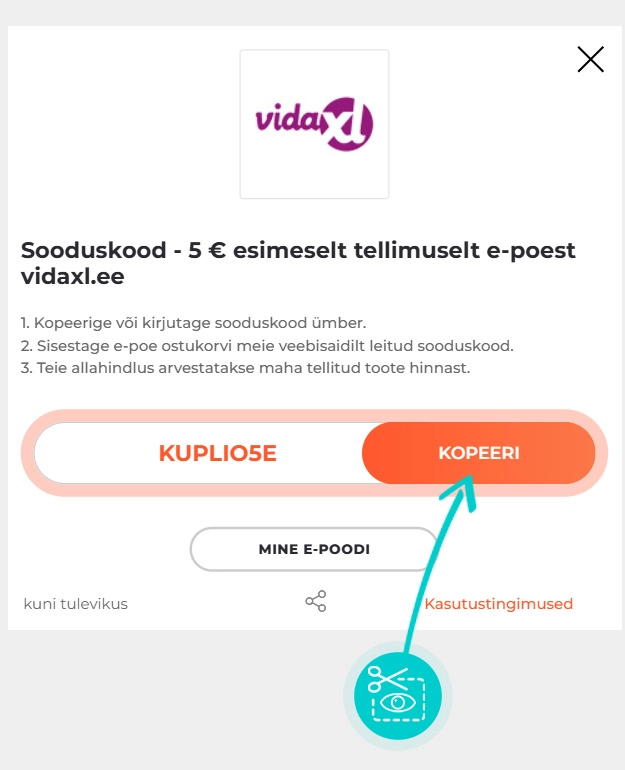 Juhised, kuidas vidaXL sooduskoodi kopeerida