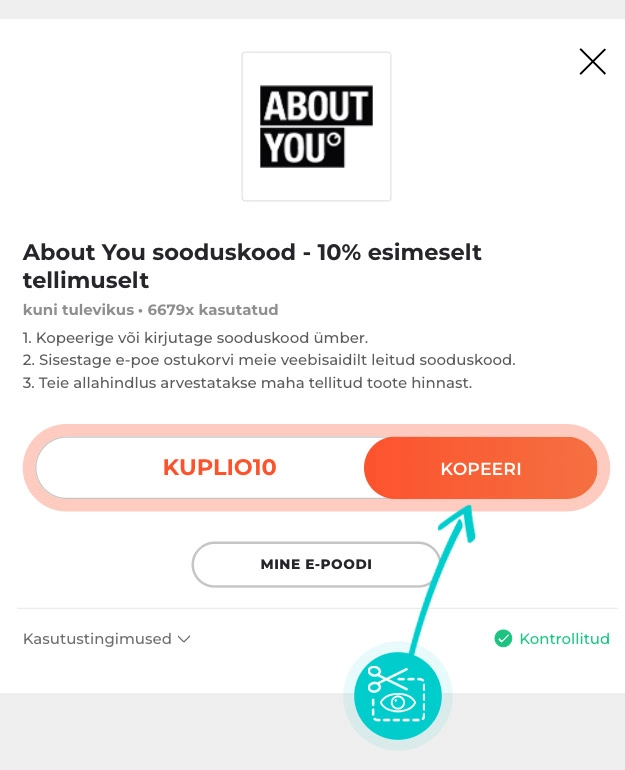 Juhised, kuidas About You sooduskoodi kopeerida