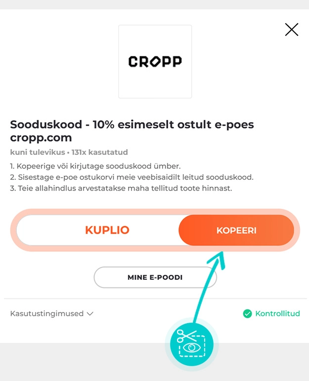 Juhised, kuidas Cropp sooduskoodi kopeerida