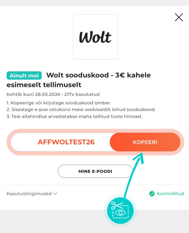Juhised, kuidas Wolt sooduskoodi kopeerida