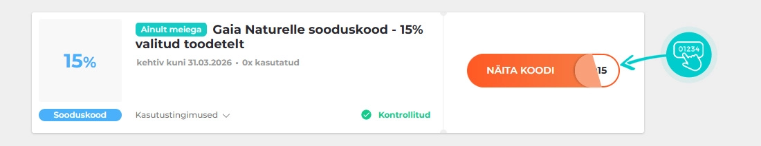 Näidis Gaia Naturelle sooduskoodist