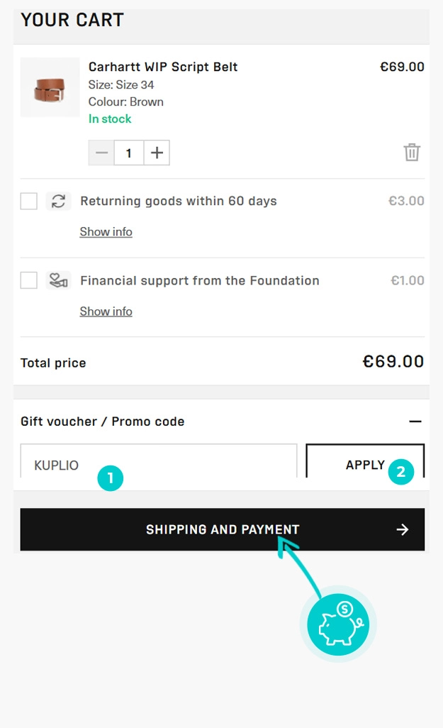 Juhised, kuidas sooduskoodi Footshop ostukorvis rakendada