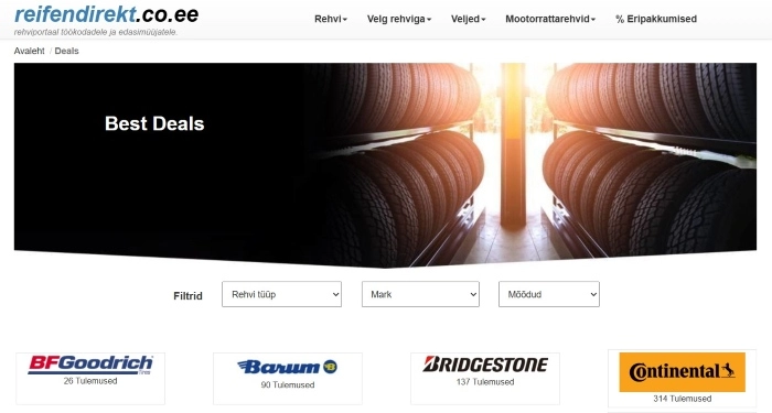 Kuvatõmmis Reifendirekt e-poe veebilehelt