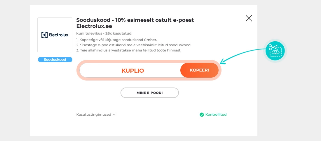 Juhised, kuidas Electrolux sooduskoodi kopeerida