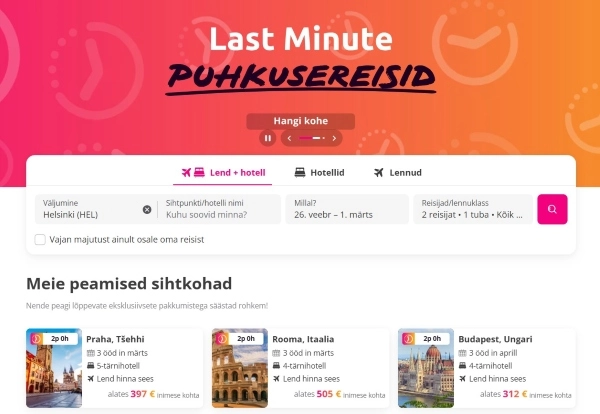 Kuvatõmmis lastminute.com veeebilehelt