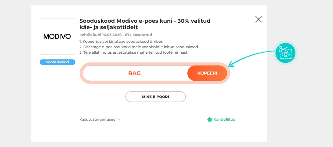 Näidis Modivo sooduskoodist