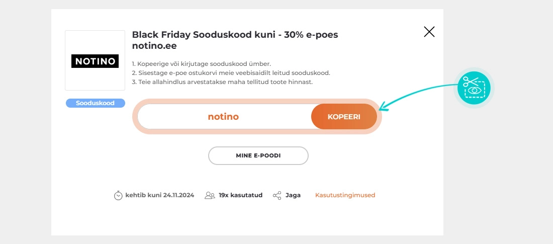 Juhised, kuidas Notino sooduskoodi kopeerida