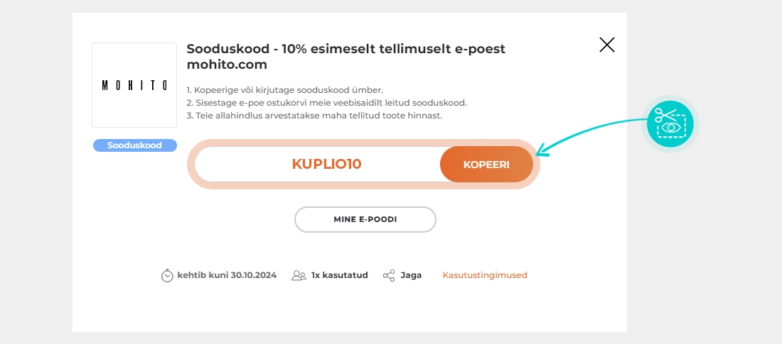 Juhised, kuidas Mohito sooduskoodi kopeerida