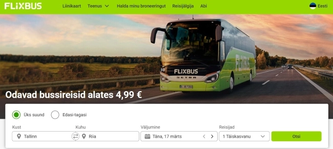 Kuvatõmis flixbus.ee veebilehelt