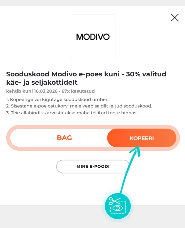 Näidis Modivo sooduskoodist