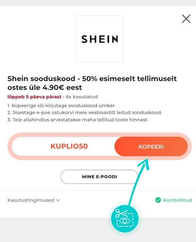 Juhised, kuidas Shein sooduskoodi kopeerida