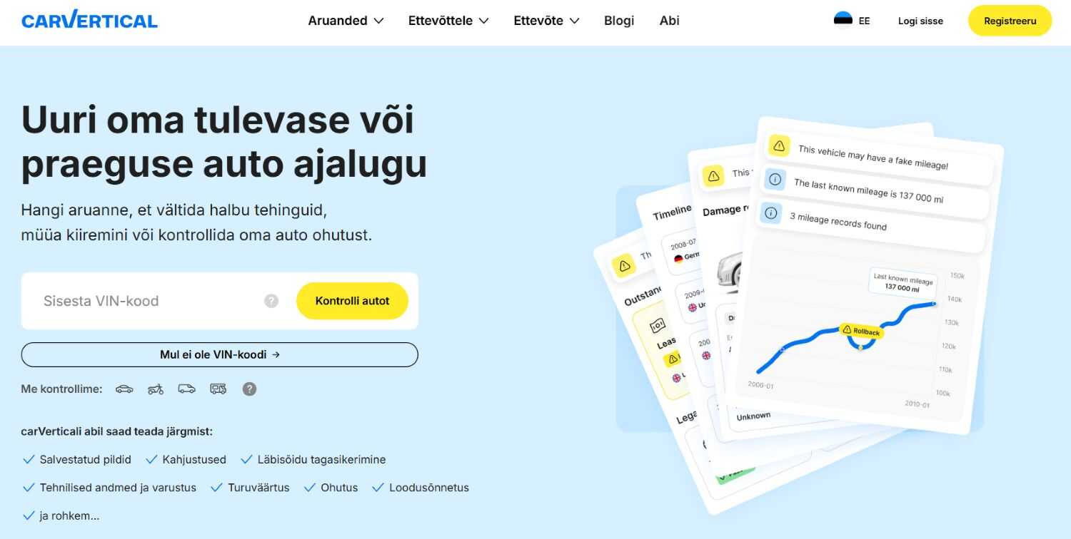 kuvatõmmis carVertical.com lehelt