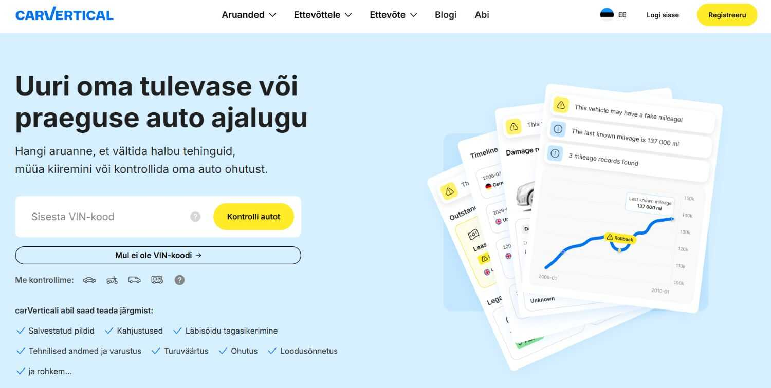 kuvatõmmis carVertical.com lehelt