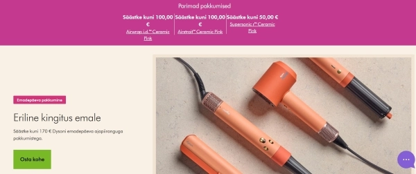 Neli oranzi Dysoni juuksehooldusseadet