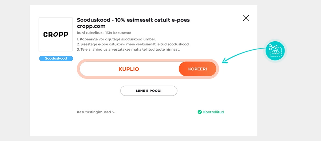 Juhised, kuidas Cropp sooduskoodi kopeerida