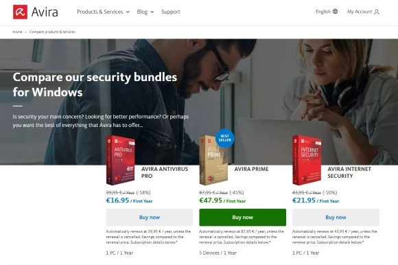 Kuvatõmmis avira.com lehelt