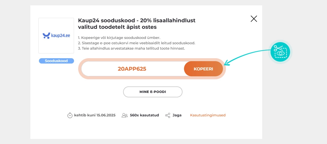 Juhised, kuidas Kaup24 sooduskoodi kopeerida