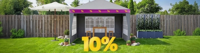 Hall varjualune rohelisel murul aia taustal ning selle ees kollane kiri 10%