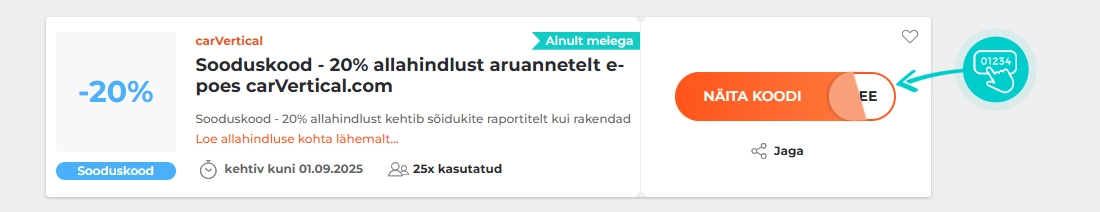 Juhised, kuidas carVertical sooduskoodi kopeerida