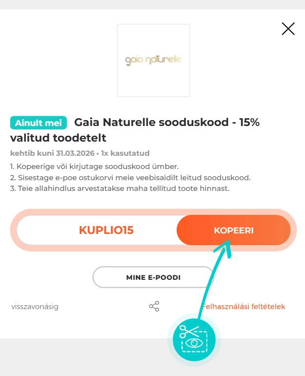 Juhised, kuidas Gaia Naturelle sooduskoodi kopeerida