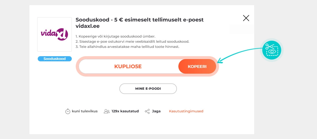 Juhised, kuidas vidaXL sooduskoodi kopeerida