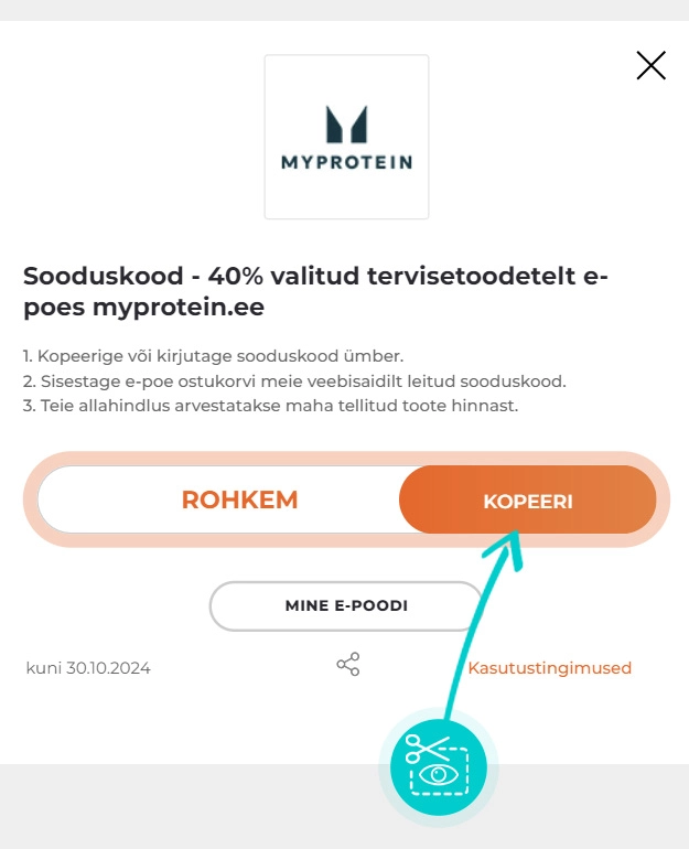 Juhised, kuidas Myprotein sooduskoodi kopeerida