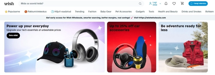 Kuvatõmmis wish.com lehelt