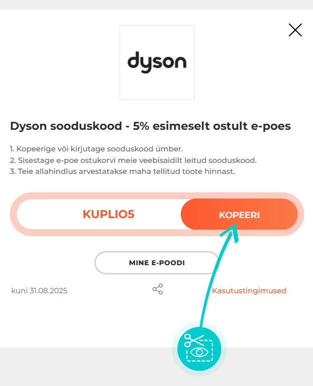 Juhised, kuidas Dyson sooduskoodi kopeerida