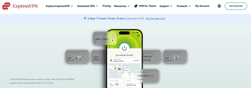 Kuvatõmmis expressvpn.com veebilehelt