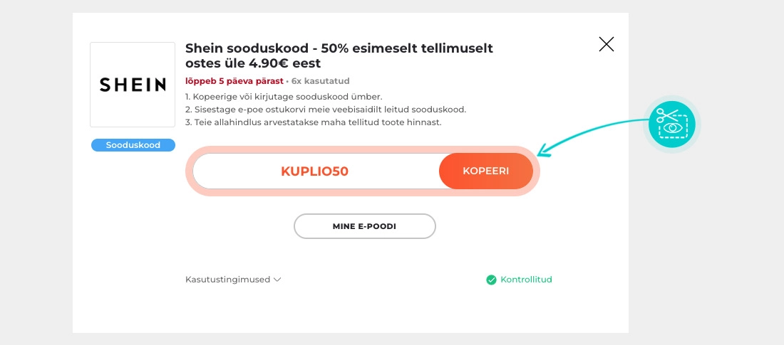 Juhised, kuidas Shein sooduskoodi kopeerida