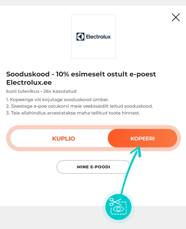 Juhised, kuidas Electrolux sooduskoodi kopeerida
