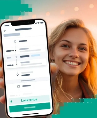 Õnnelik naine hoidmas telefoni, milles avatud Kiwi äpp