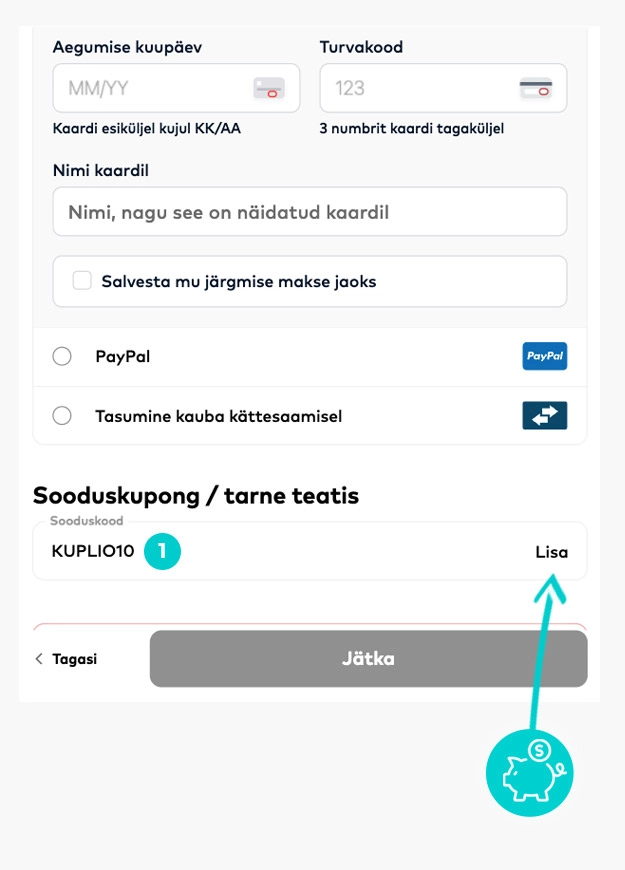 Juhised, kuidas sooduskoodi About You ostukorvis rakendada