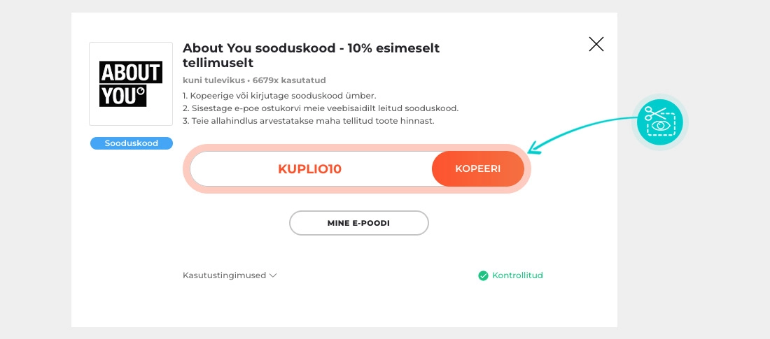 Juhised, kuidas About You sooduskoodi kopeerida
